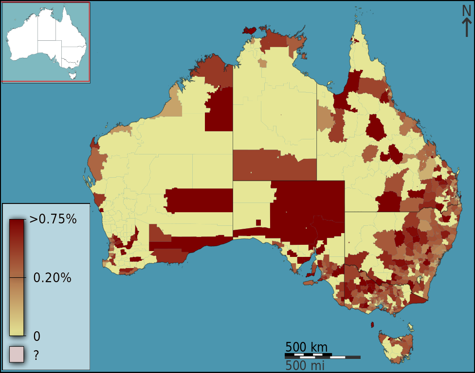 Самое большое население в австралии. Карта плотности населения Австралии.