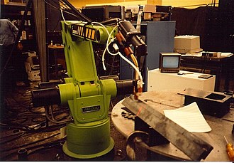 An Automatix Seamtracker arc welding robot equipped with a camera and structured laser light source, enabling the robot to follow a welding seam automatically AutomatixSeamtrackerDev.agr.jpg