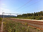 Bild av perrong innan invigning av Båstads station som vuxit igen på grund av försenat färdigställande av förbindelsen genom Hallandsåstunneln. Bild från 2011.