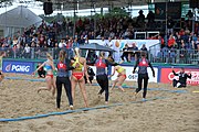 Deutsch: Beachhandball Europameisterschaften 2019 (Beach handball Euro); Tag 5: 6. Juli 2019 – Frauen, Platzierungsspiel für die Ränge 9–12, Deutschland-Polen 2:1 (22:23, 19:16, 7:6) English: Beach handball Euro; Day 5: 6 July 2019 – Placement Match/Cross Match for rank 9–12 Women – Germany-Poland 2:1 (22:23, 19:16, 7:6)