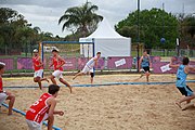 Deutsch: Beachhandball bei den Olympischen Jugendspielen 2018; Tag 5, 10. November 2018; Jungs, Platzierungsrunde - Uruguay-Italien 1:2 English: Beach handball at the 2018 Summer Youth Olympics at 11 October 2018 – Boys Consolation Round – Uruguay-Italy 1:2