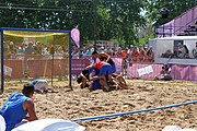 Deutsch: Beachhandball bei den Olympischen Jugendspielen 2018 in Buenos Aires; Tag 7, 13. Oktober 2018; Jungen, Halbfinale – Spanien-Kroatien 2:1 English: Beach handball at the 2018 Summer Youth Olympics in Buenos Aires at 13 October 2018 – Boys Semifinal – Spain-Croatia 2:1 Español: Handball de playa en los Juegos Olimpicos de la Juventud Buenos Aires 2018 en 13 de octubre de 2018 – Semifinales de chicos - España-Croacia 2:1