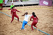 Deutsch: Beachhandball bei den Olympischen Jugendspielen 2018; Tag 6, 12. Oktober 2018; Mädchen, Platzierungsrundenspiel – Russland-Venezuela 2:0 English: Beach handball at the 2018 Summer Youth Olympics at 12 October 2018 – Girl's Consolation Round – Russland-Venezuela 2:0