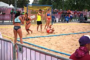 Deutsch: Beachhandball bei den Olympischen Jugendspielen 2018; Tag 5, 10. November 2018; Mädchen, Hauptrunde - Ungarn-Paraguay 2:0 English: Beach handball at the 2018 Summer Youth Olympics at 11 October 2018 – Girls Main Round – Hungary-Paraguay 2:0