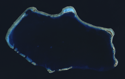 Bikini Atoll 2001-01-14, Landsat 7 ETM+, bands 3-2-1-8