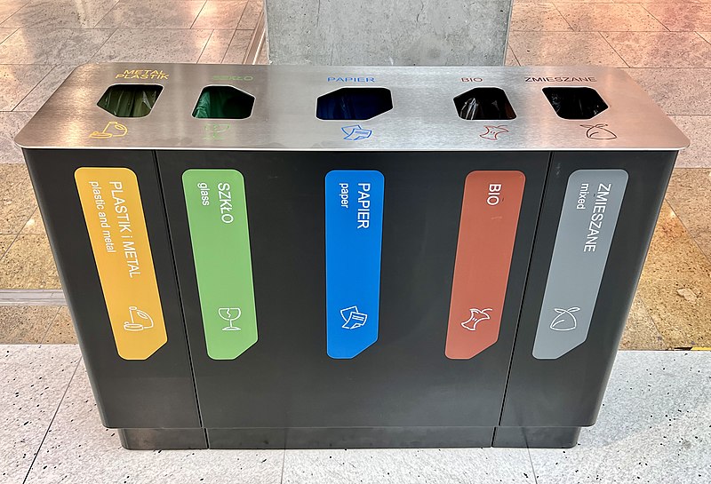 File:Bonarka City Center sorted waste containers, Kraków, 2022.jpg