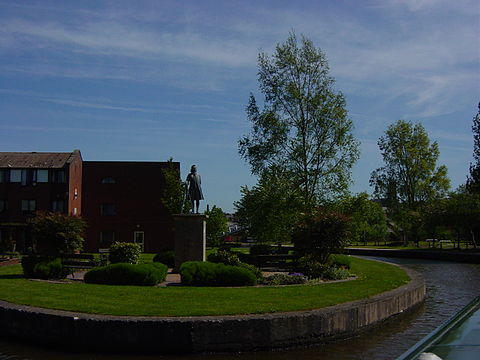 The statue of James Brindley at Etruria, where the canal joins the Trent & Mersey main line
