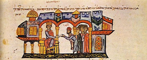 A Bulgarian delegation and Leo VI, Madrid Skylitzes