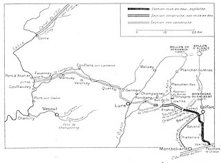 Zustand im Jahr 1878: dicker Strich = in Betrieb, dicker Doppelstrich = fertig, aber noch ohne Wasser, dünner Doppelstrich = in Planung