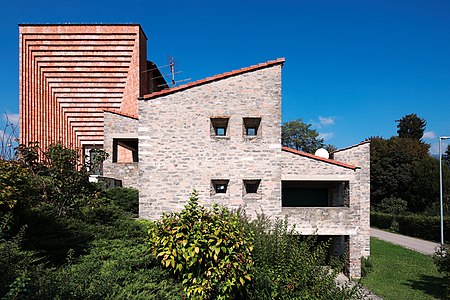 First construction of Mario Botta 1961–1963. Parish house in Genestrerio