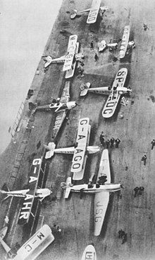 The aircraft before contest, in Zeppelin Staaken hangar. Among others, Hubert Broad's Gipsy Moth G-AAHR is visible, in front of it, Caudron C.193 F-AJSG.