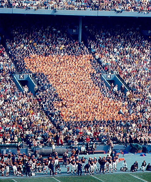 Illinois students seated in a "Block I" during a 1970 game at Memorial Stadium