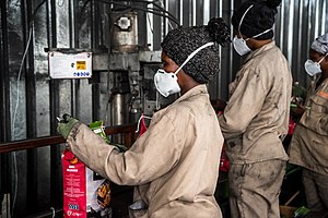 Women package locally produced charcoal, which is used to diversify rural farming income Charcoal Packaging - Namibia.jpg