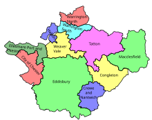 Map of parliamentary constituencies in Cheshire 1997-2010