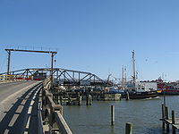 The former Chincoteague Channel Swing Bridge in Chincoteague, Virginia, now demolished. Chincoteague Channel Swing Bridge 002.jpg