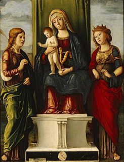 <i>Madonna and Child Enthroned with Two Virgin Martyrs</i> Painting by Cima da Conegliano