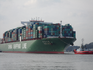 Container ship CSCL Star in tow on the river Elbe, direction port of Hamburg in March 2014