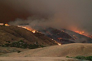El "crown fire" desciende las montañas San Gabriel dentro del oeste de Palmdale el viernes por la noche.