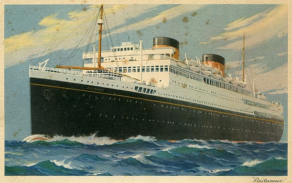 A 1930s postcard of Britannic, launched by Cunard-White Star Line