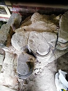 Footing of the entrance to the chapter house, apparently an elaborate marble construction. Dale Abbey 2019 chapter house entrance footing 01.jpg