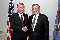 Quayle with Defense Secretary Donald Rumsfeld in 2001