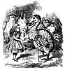 Illustration of the Dodo Bird telling Alice, "Everybody has won and all must have prizes."