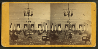 Stereoscopic image of the drawing room at the Glen House by John P. Soule Drawing Room, Glen House, N.H, by Soule, John P., 1827-1904 2.png