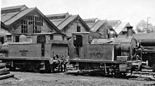 Eastleigh Locomotive Depot showing ex-Plymouth, Devonport & SW Junction 0-6-0T No. 756 'A.S. Harris' and C14 class 0-4-0T No. 3744 11 July 1946. Eastleigh Locomotive Depot geograph-2653368-by-Ben-Brooksbank.jpg