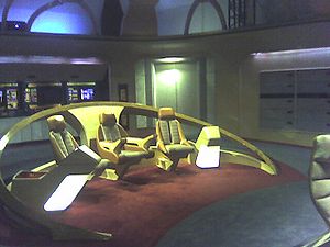 USS Enterprise D bridge replica in Star Trek: The Exhibition. Enterprise-D bridge.jpg