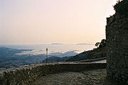 A view from Erice to Favignana and Levanzo. On the horizon Marettimo is faintly visible.
