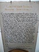 Eriskirch-Mariabrunn Pfarrkirche Tafel Päpstlicher Brief 1750.jpg