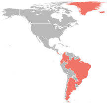 Countries in the Americas recognising gender self-identification; sub-national entities are not marked Gender self-identification in the Americas.svg