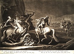 Kuruc prepare to attack traveling coach and riders, c. 1705. Georg Philipp Rugendas Anfall is gewagt, die Mochten mit angreiffen.jpg