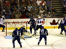 Kings score a goal against the Vancouver Canucks in the first round of the 2010 Stanley Cup playoffs. Goal (4569266380).jpg