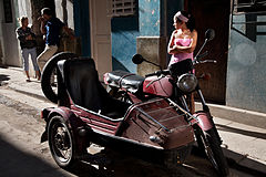 A 50's motorcycle with sidecar. Havana (La Habana), Cuba