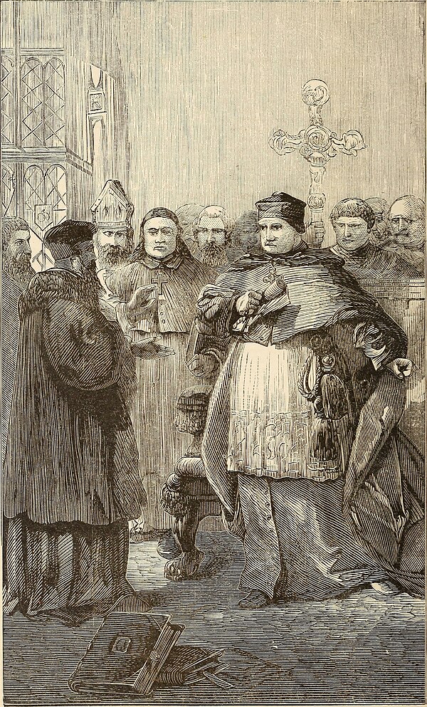 Barnes before Cardinal Wolsey, 1870 illustration