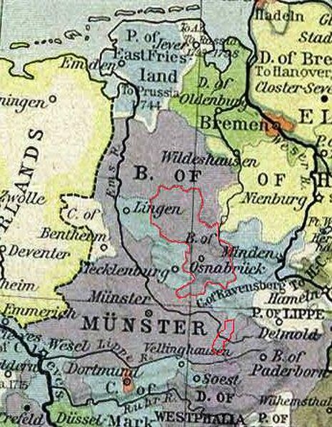 Prince-Bishopric of Osnabrück in 1786 (red line).