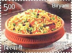 Biryani depicted on a 2017 Indian stamp