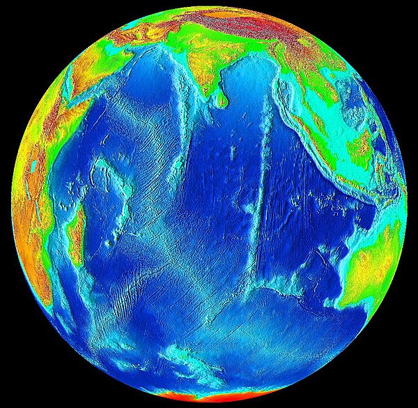 The ocean-floor of the Indian Ocean is divided by spreading ridges and crisscrossed by aseismic structures