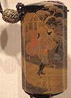 Inro kun du viroj sur piedira ponto, Japanio, Edo-periodo, lako, oro kaj arĝento, HAA.JPG
