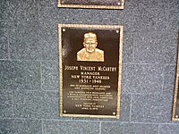 Joe McCarthy's plaque in Monument Park. Joe McCarthy Plaque.jpg