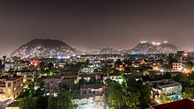 Night scene in Kabul in 2016 looking northeast, with Koh-e 'Aliabad on the left and Koh-e Asamai on the right Kabul-Pano By Dani.jpg