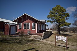The 1903 Santa Fe Depot, moved before the original townsite was flooded, now part of the Kaw City Museum.