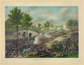 Representación de la batalla de Antietam por Kurz y Allison (c. 1888)