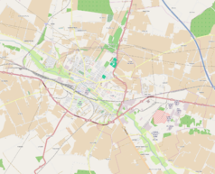 Mapa konturowa Kutna, w centrum znajduje się punkt z opisem „Stadion Miejski”