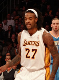 Jordan Hill in a Lakers game against the Denver Nuggets in January 2013