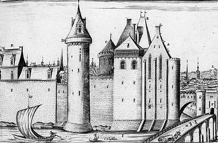 中世紀城堡的塔樓，克勞德·傑士德倫作於1644年-1648年的雕刻畫。
