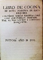 Miniatura para Libro de cocina de doña Josepha de Escurrechea