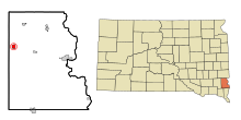 Lincoln County South Dakota Aree costituite e non costituite in società Lennox Highlighted.svg