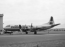 Uno dei Lockheed Electra della PSA all'aeroporto di San Diego nel luglio del 1963.